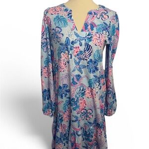 Lilly Pulitzer Alyssa V-Neck Long Sleeve Cotton Dress - Blue & Pink NWT